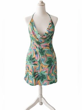 Hello Molly Halter Mini Dress Vacation Pool Open Back Size L US 8 Large